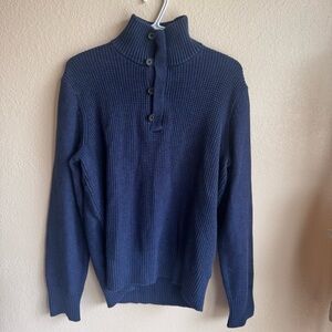 Banana Republic Men’s Mock Neck Button Waffle Knit Sweater Navy Blue Size Large